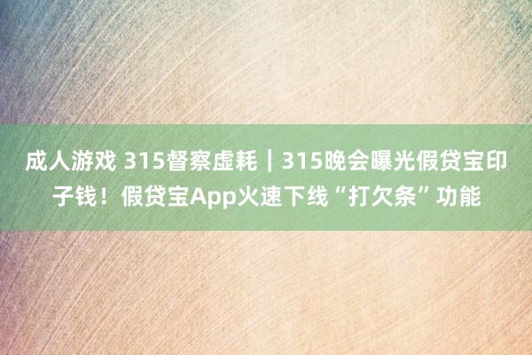 成人游戏 315督察虚耗｜315晚会曝光假贷宝印子钱！假贷宝App火速下线“打欠条”功能